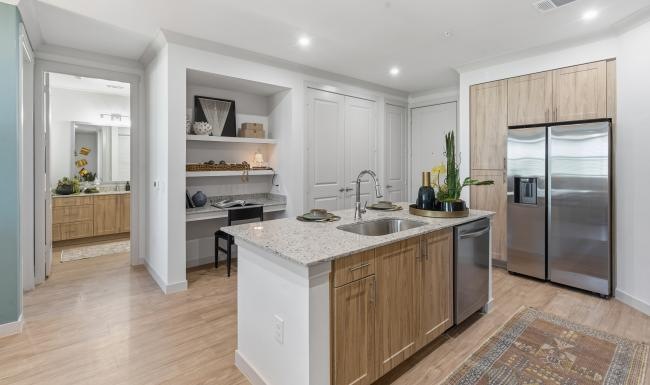 a kitchen with a large island